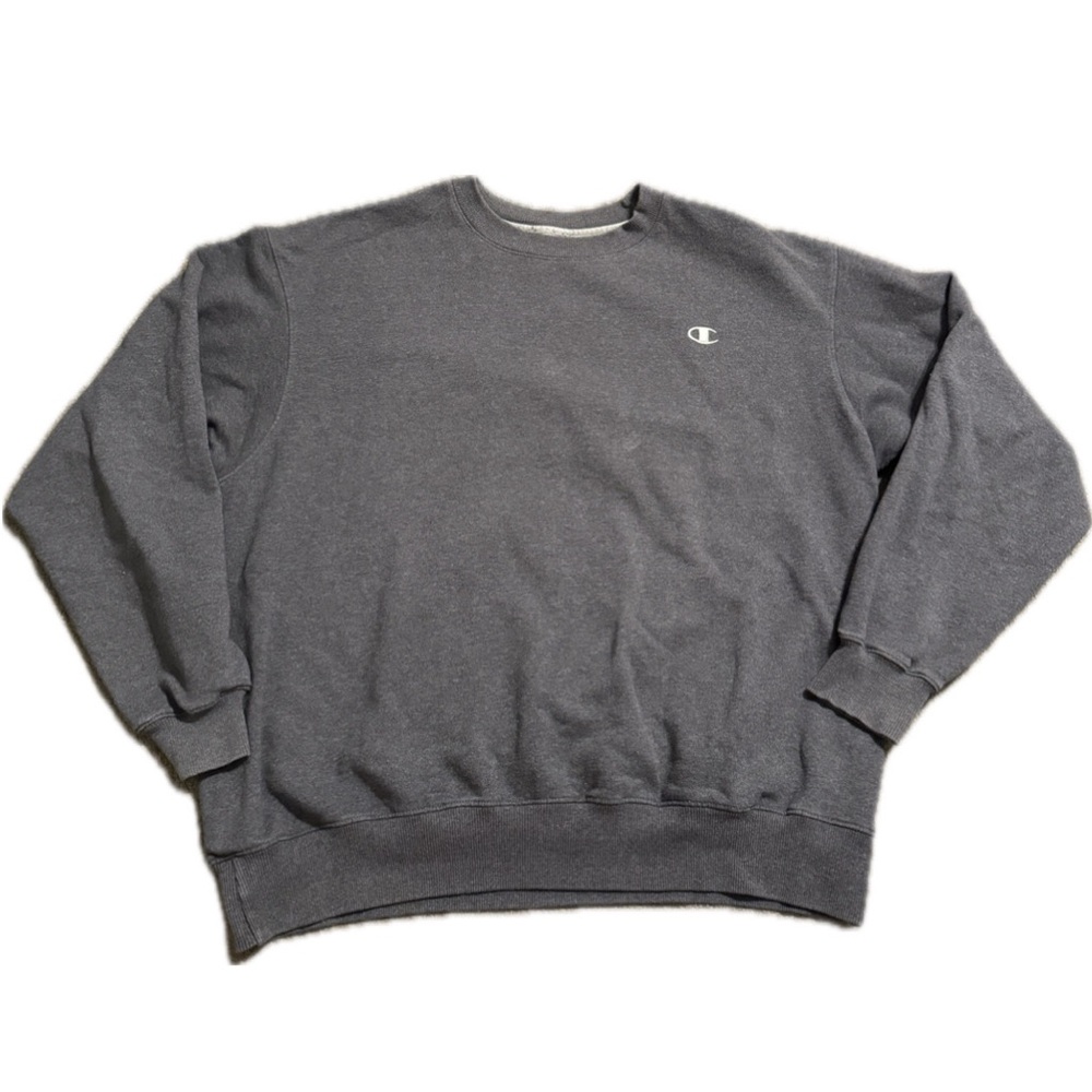 Champion dark grey crewneck with embroidered logo on the chest